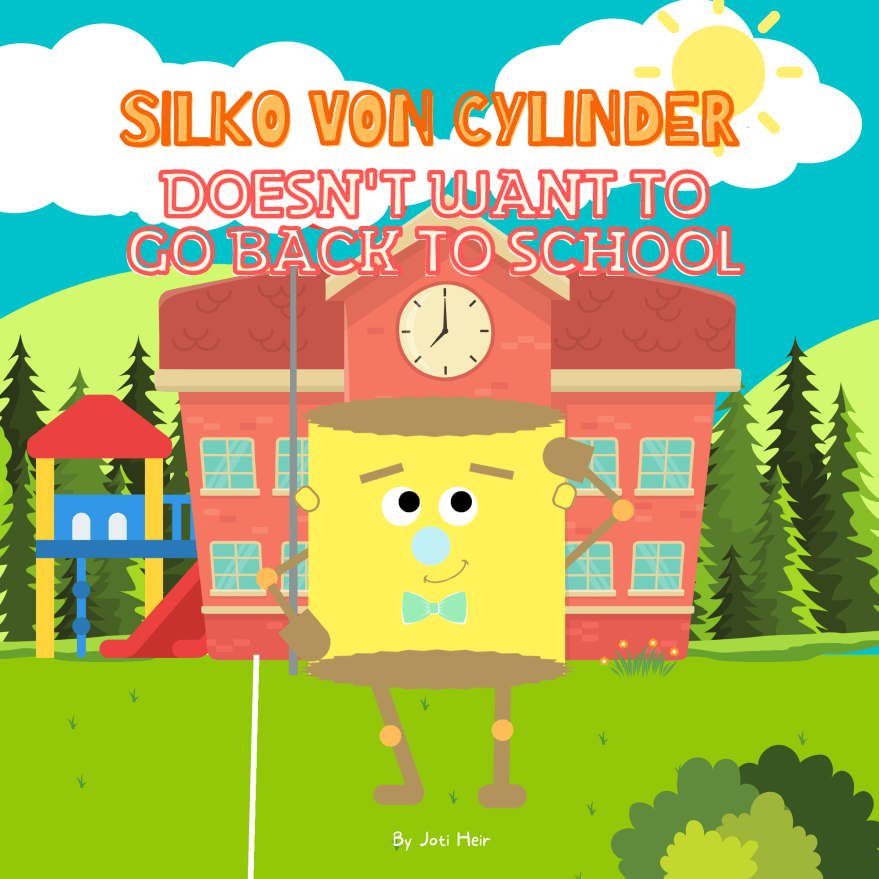 An illustration of Silko Von Cylinder standing in front of his school.